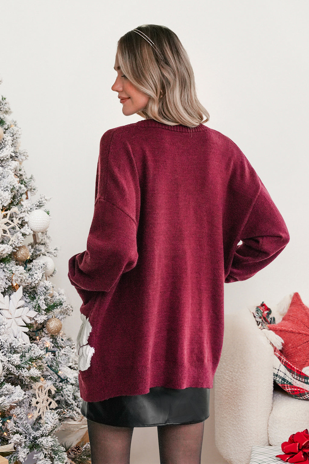 Rote Offene Vorderseite Lockere Strickjacke