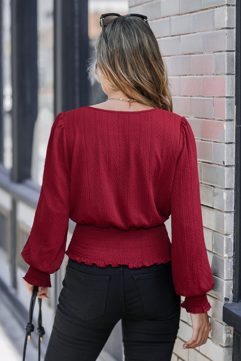 Rotes Gesmoktes Rundhals Top