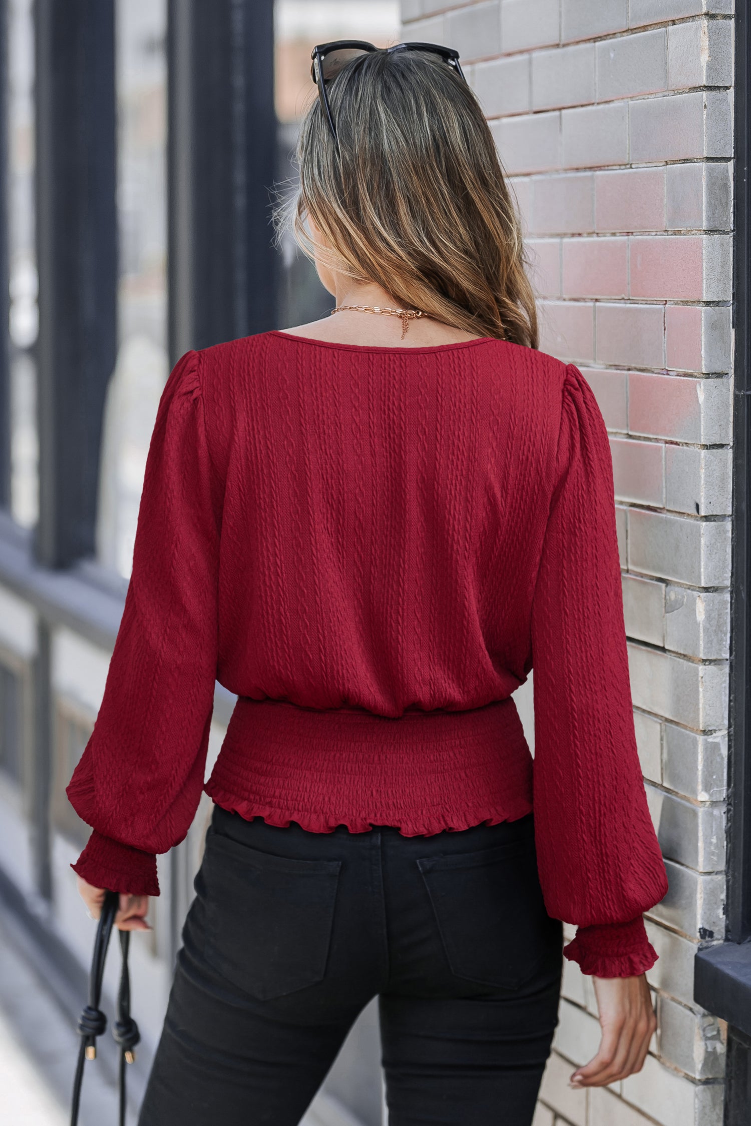 Rotes Gesmoktes Rundhals Top