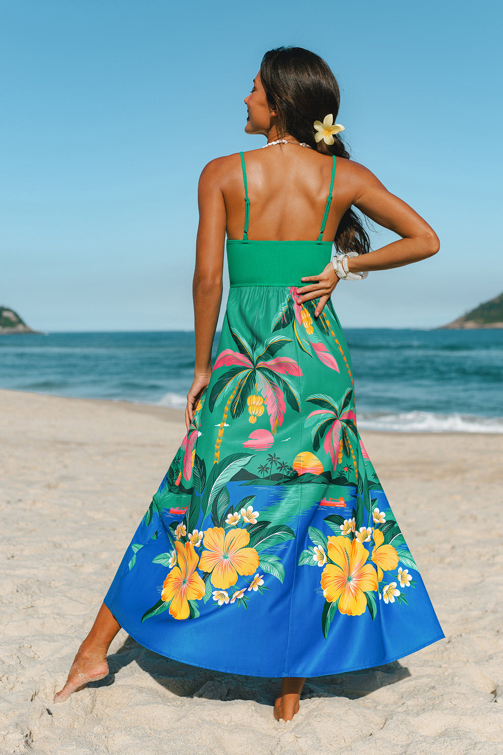 Grün Tropisches Maxi-Strandkleid