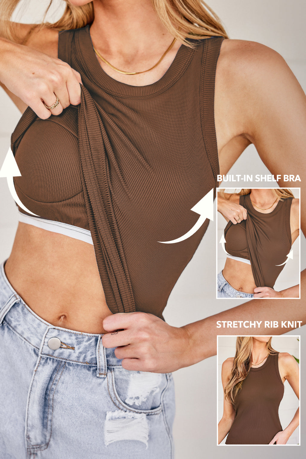 Braunes Ärmelloses Tanktop mit integriertem Bustier