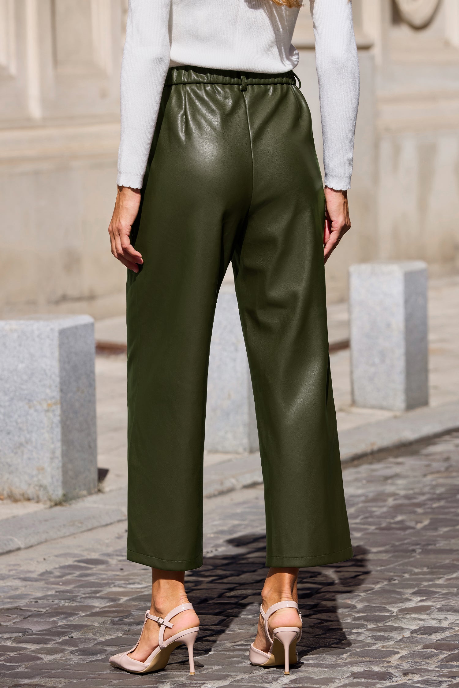 Grüne Gerade Lederimitat-Hose