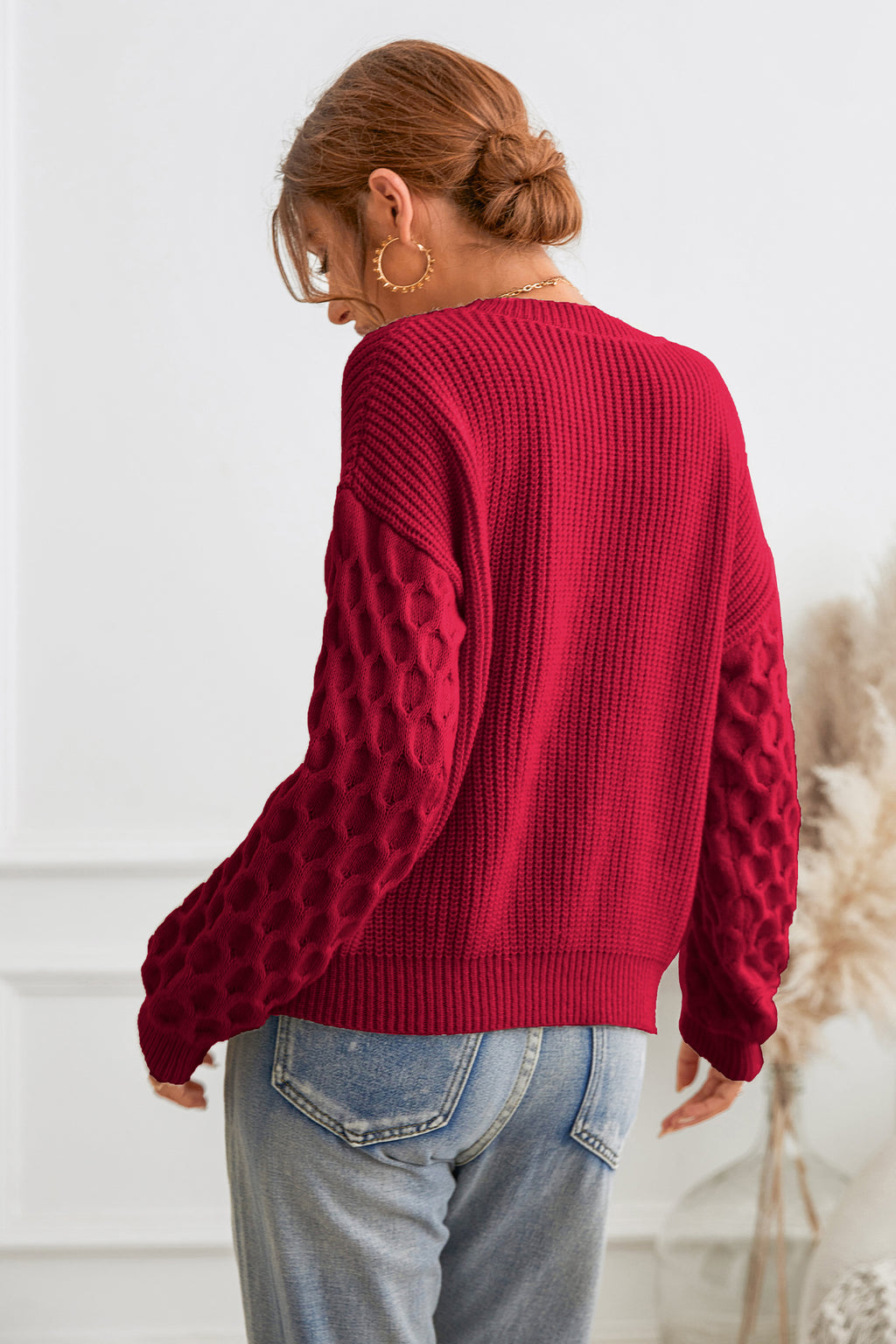 Roter Lockerer Rundhals Pullover
