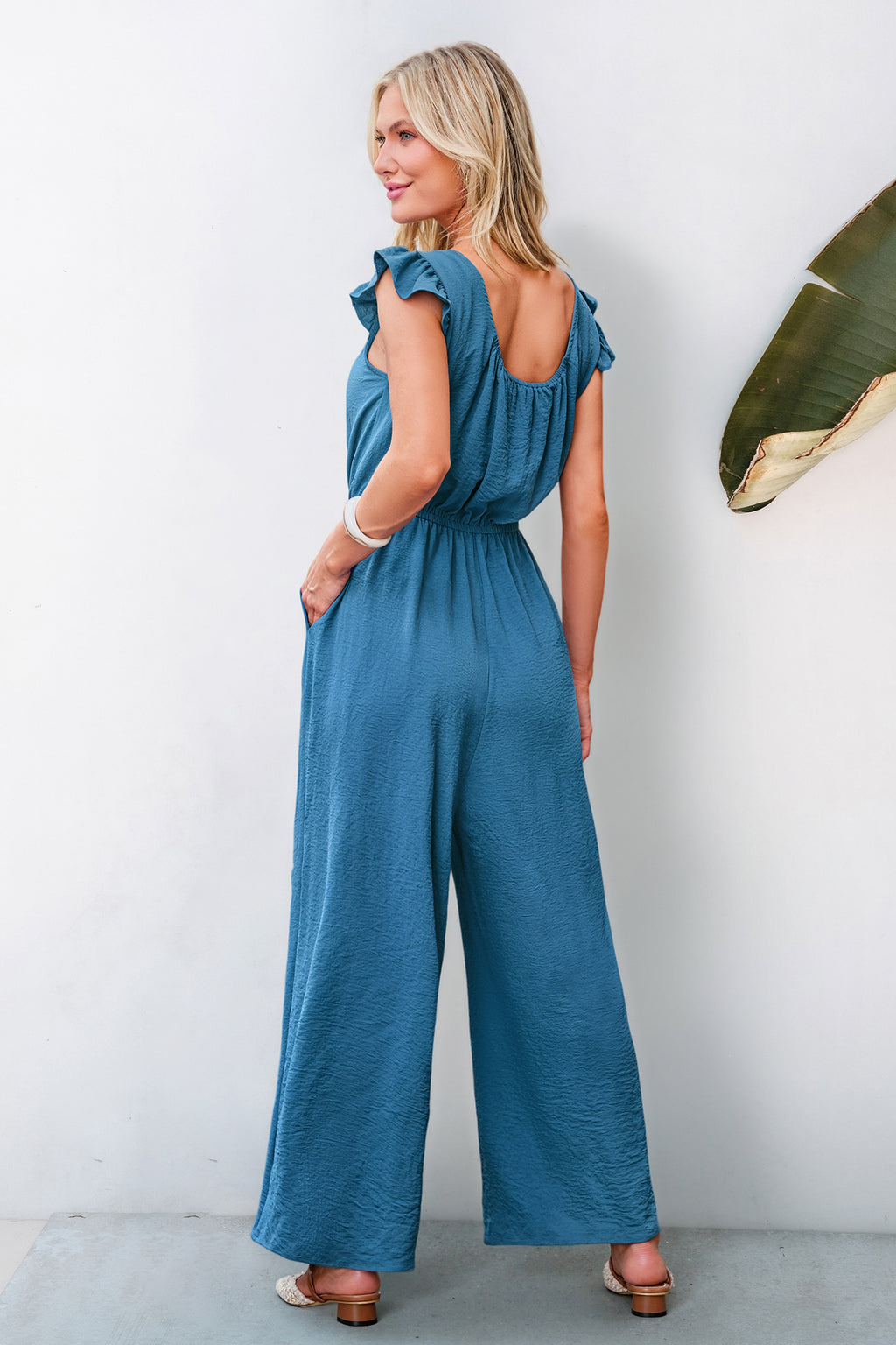 Blauer Gerader Ausschnitt Jumpsuit