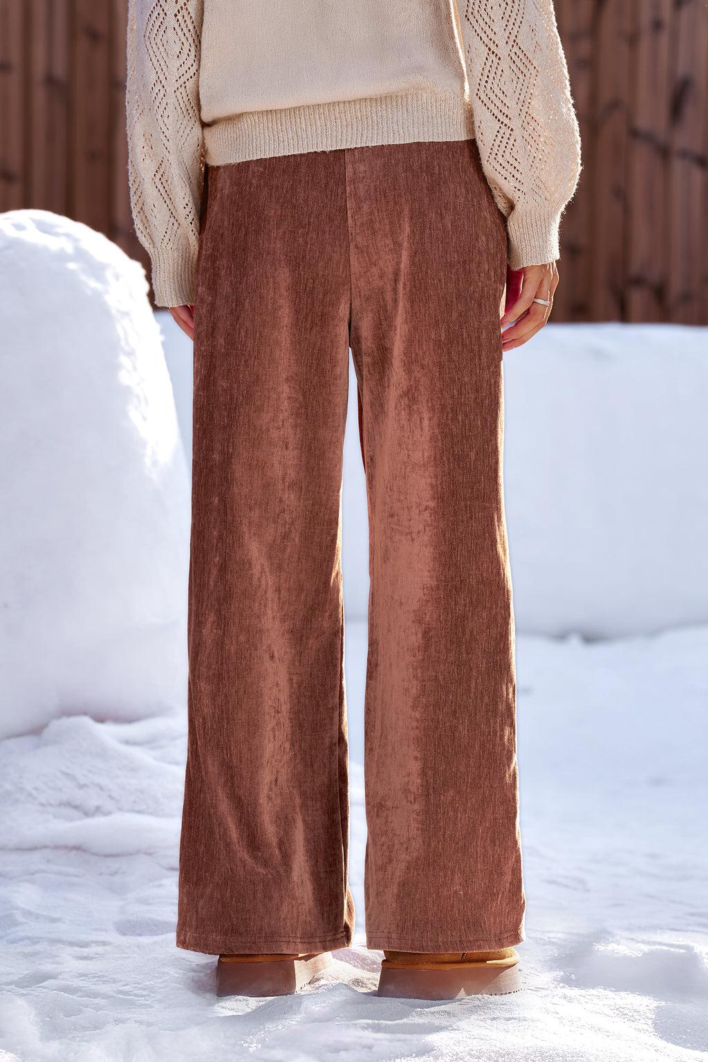 Braune Elastische Taille Stoffhose