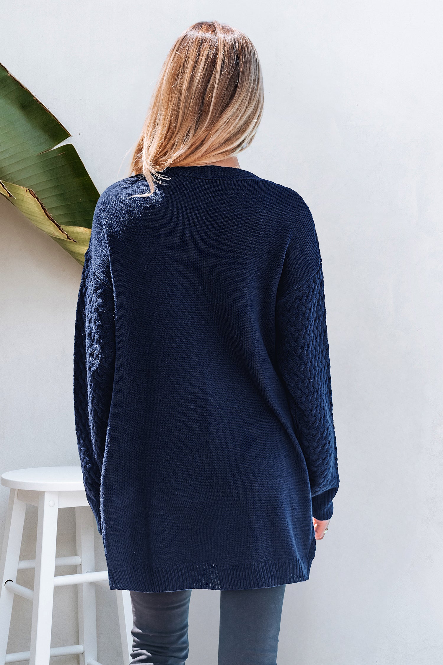 Blaue Lange Ärmel Strickjacke