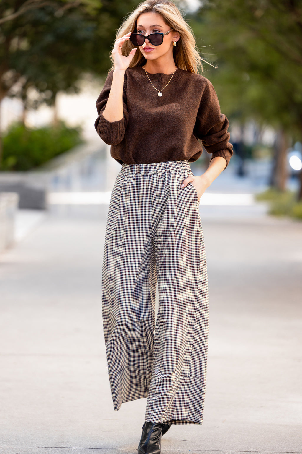 Gingham Elastischer Bund Hose