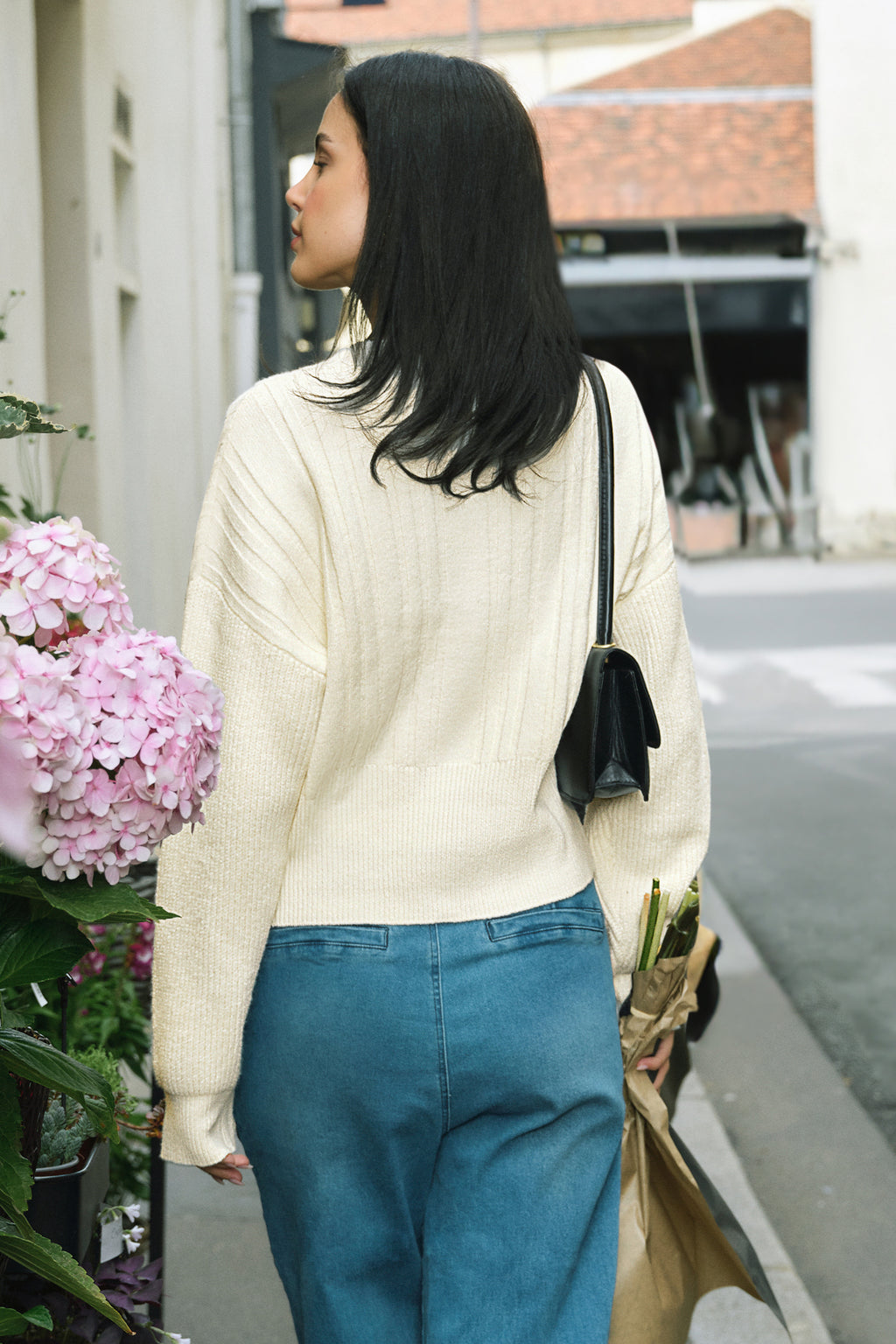 Beige V-Ausschnitt Strickjacke