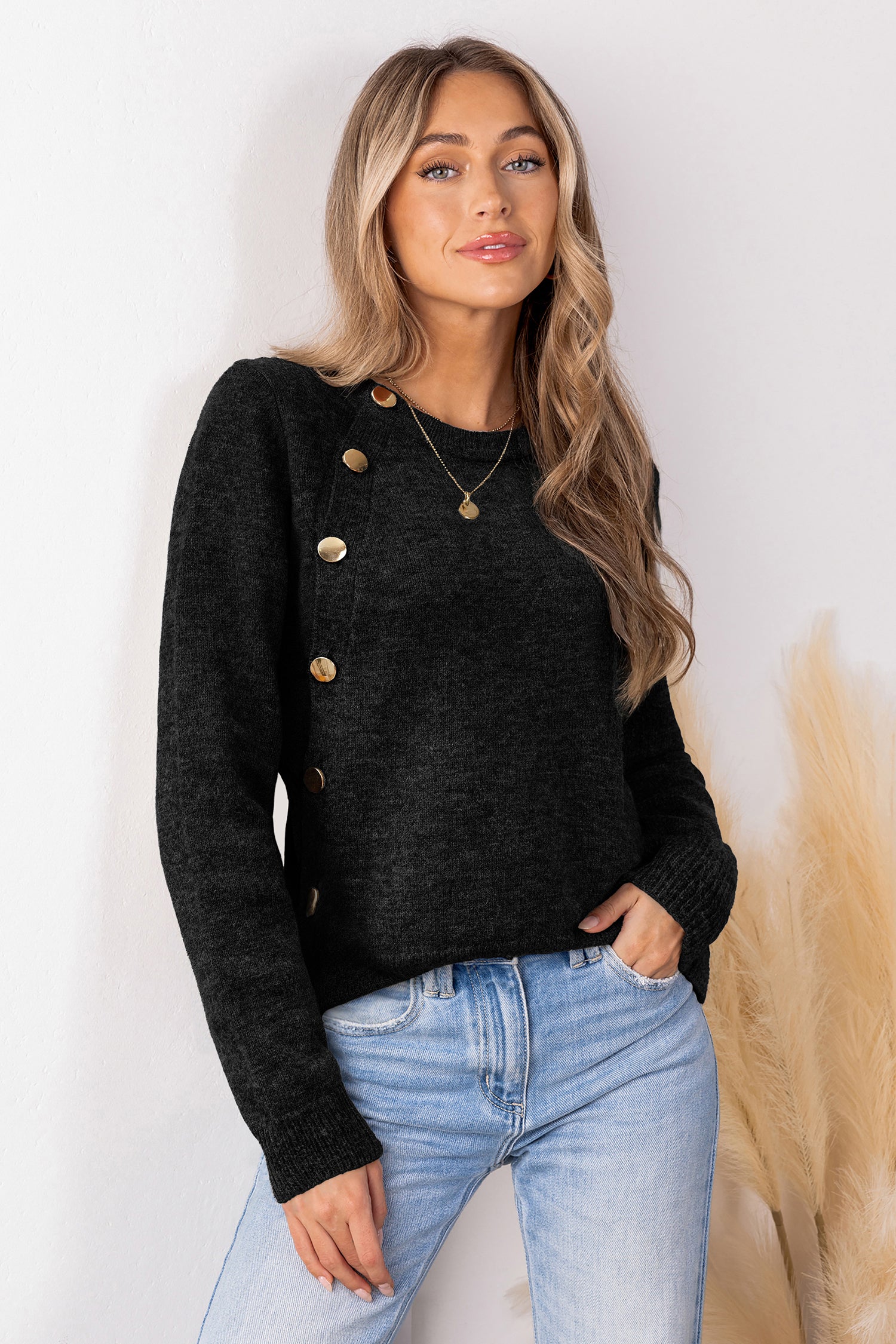 Schwarzes Rundhals Stricktop