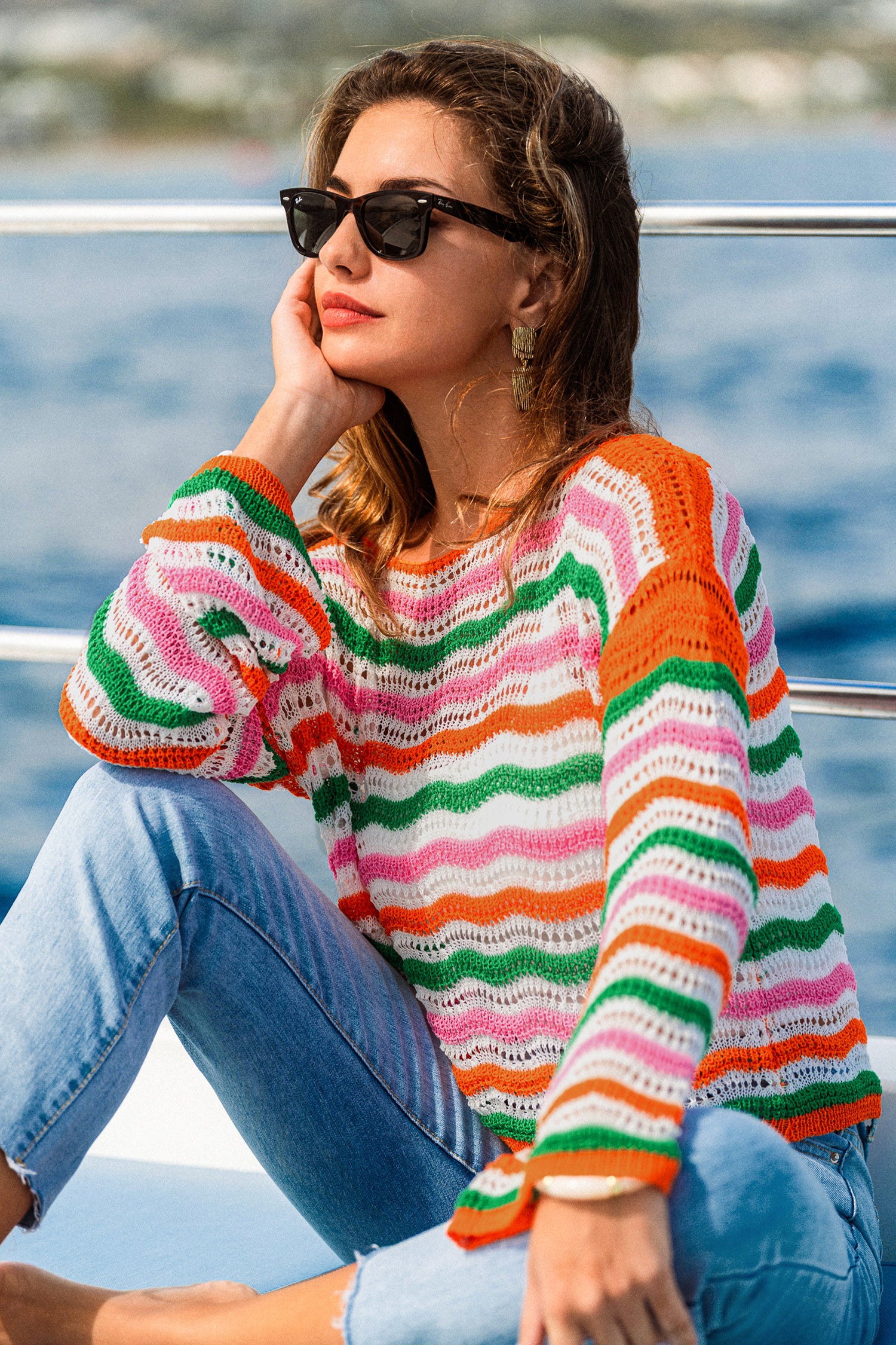 Gestreifter Lange Ärmel Kurzer Pullover