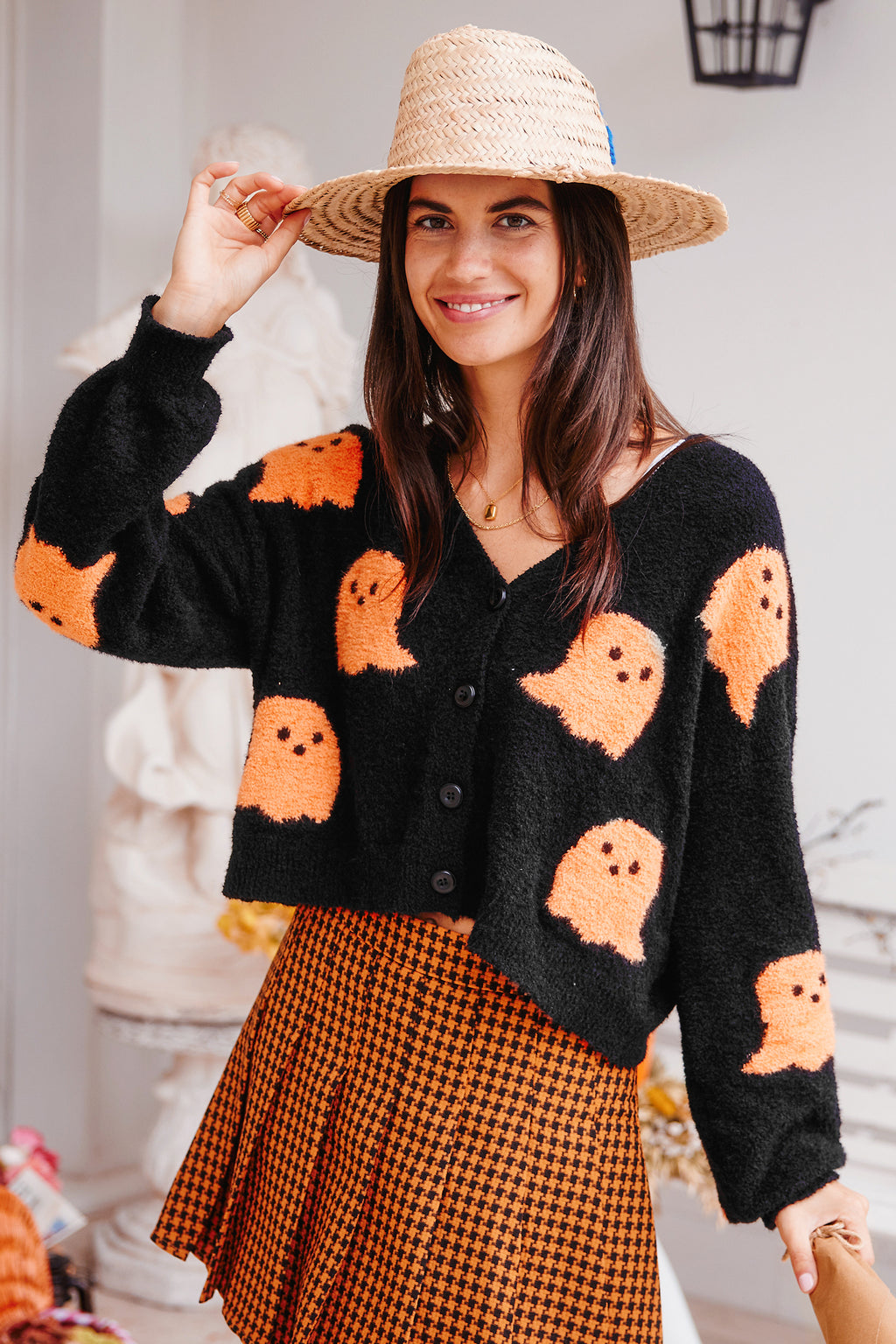 Halloween Schwarzer & Orange Langarm-Cardigan
