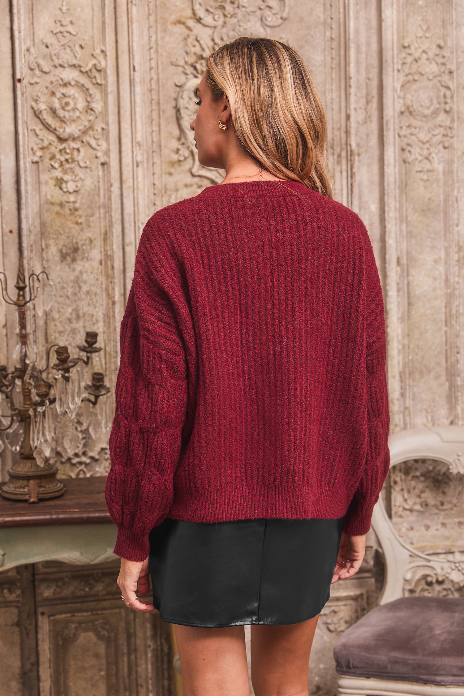 Roter Überschnittene Ärmel Pullover
