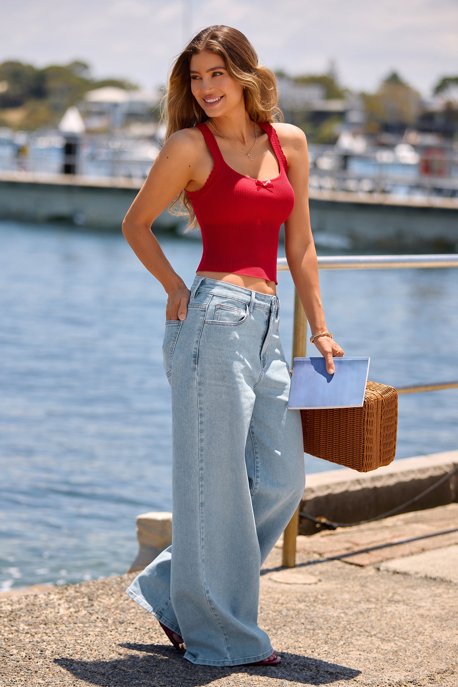 Rotes Ärmelloses Strick-Tanktop