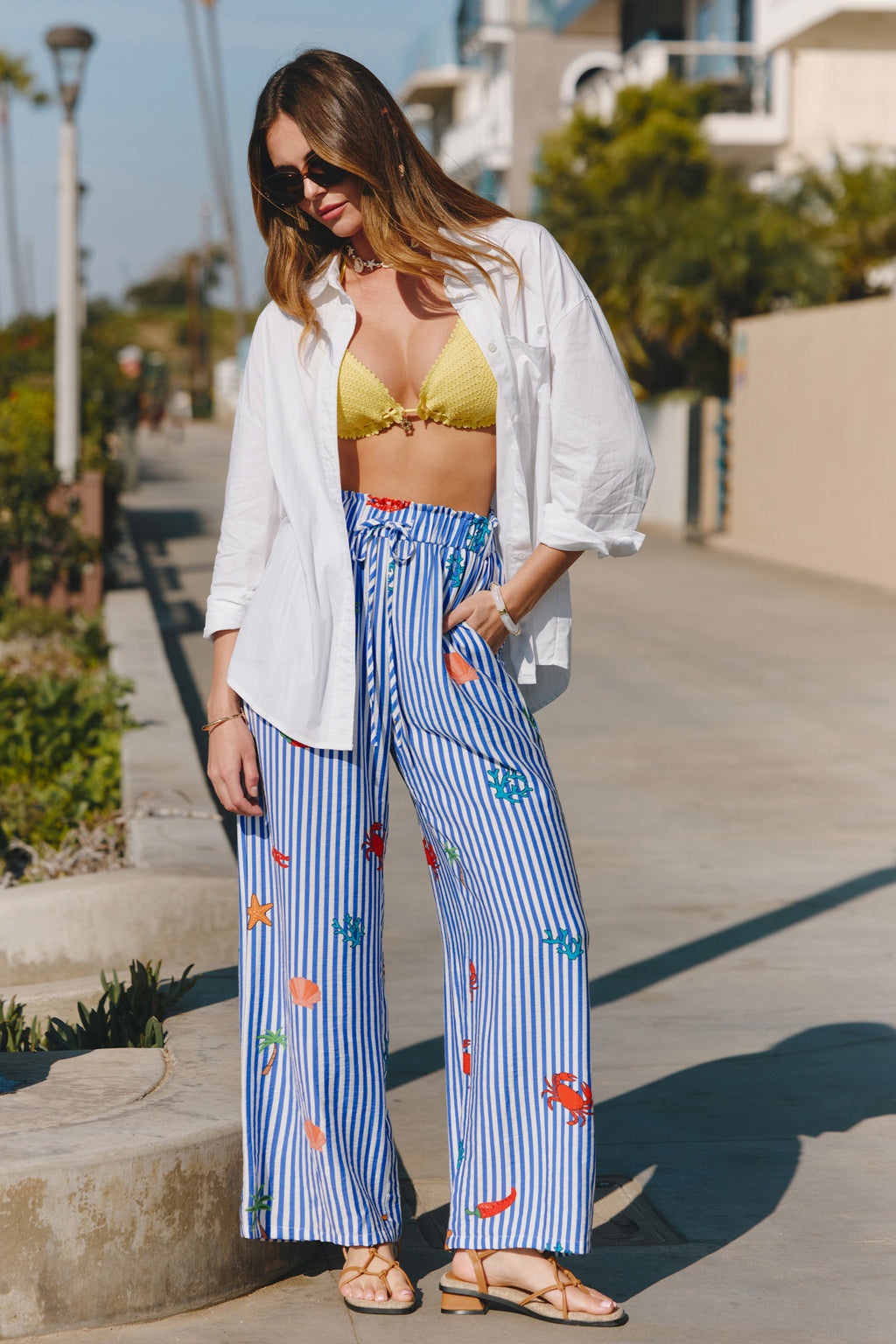Blaue Gestreifte Elastischer Bund Stoffhose