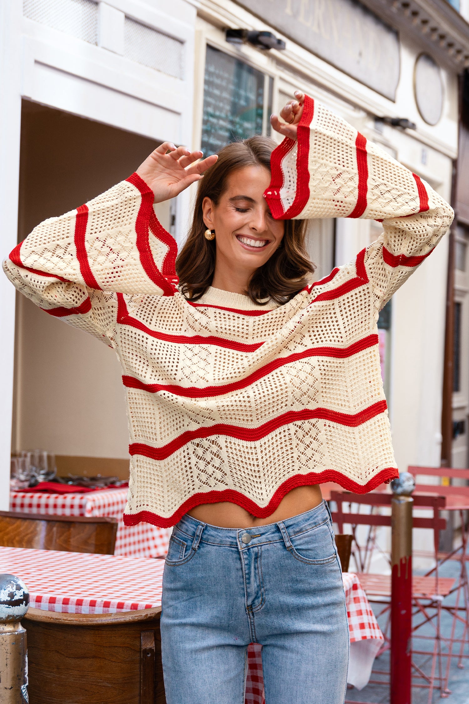 Gestreifter Lange Ärmel Pullover im Vintage-Stil