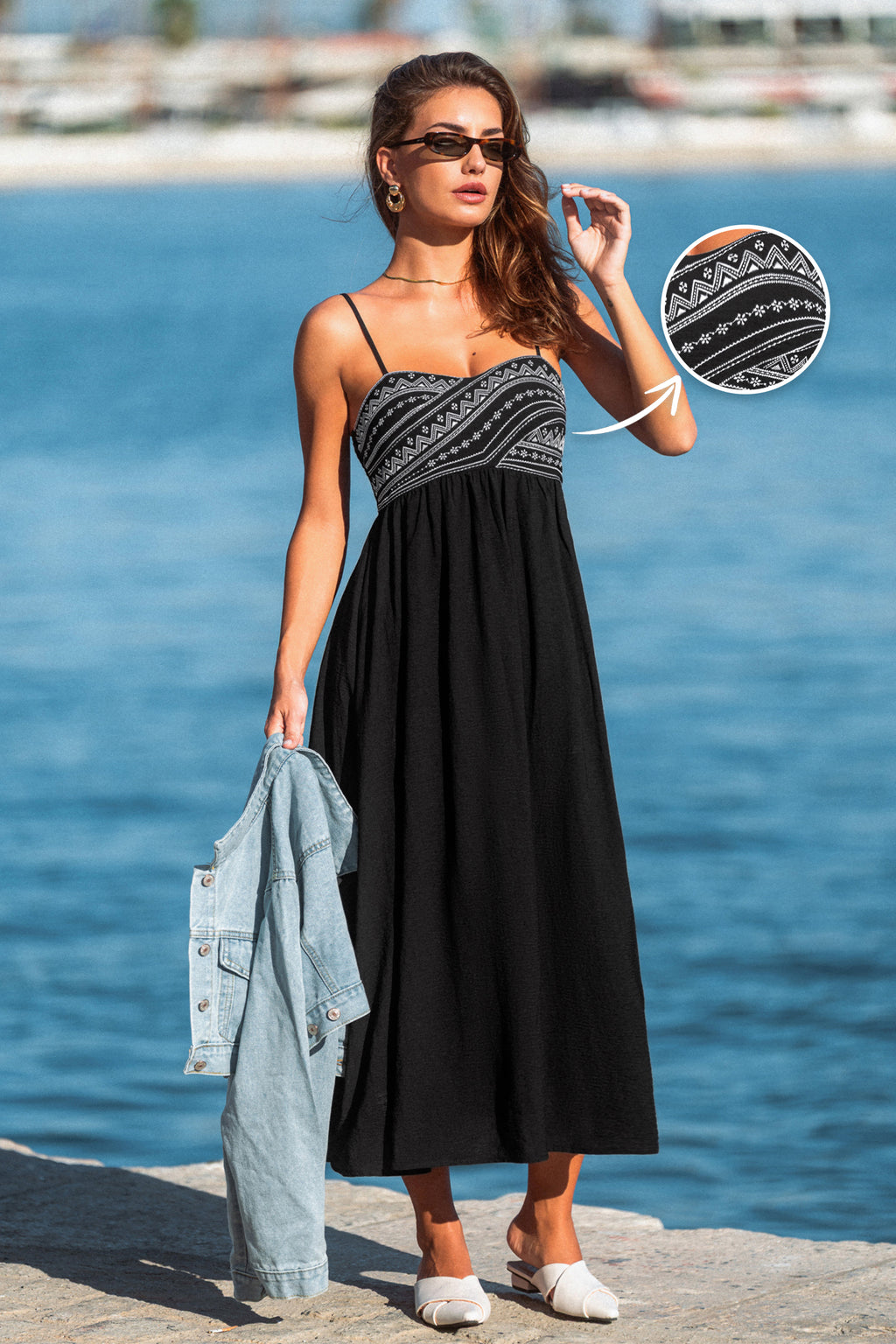 Schwarzes Ärmelloses Herzausschnitt Maxikleid