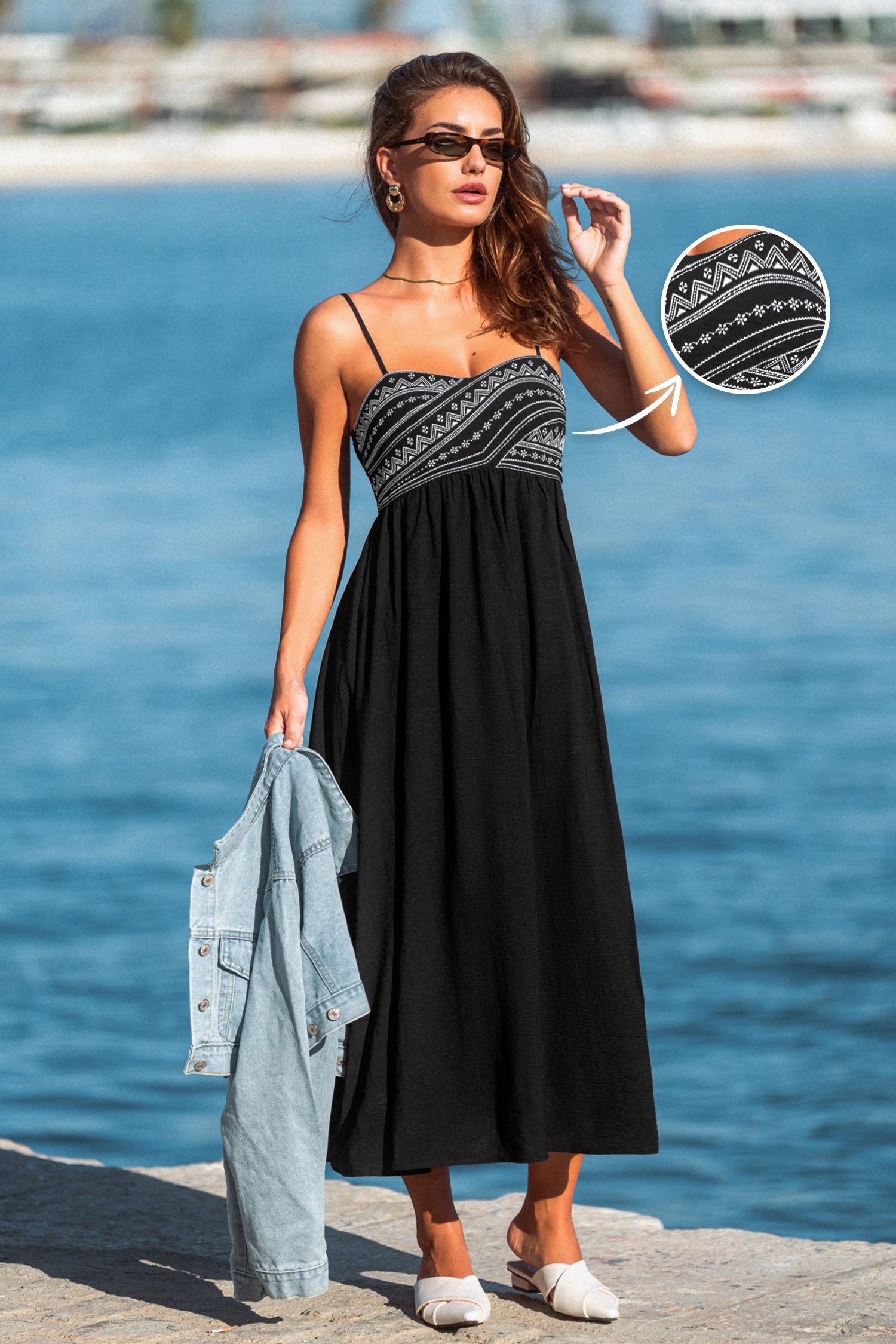 Schwarzes Ärmelloses Herzausschnitt Maxikleid