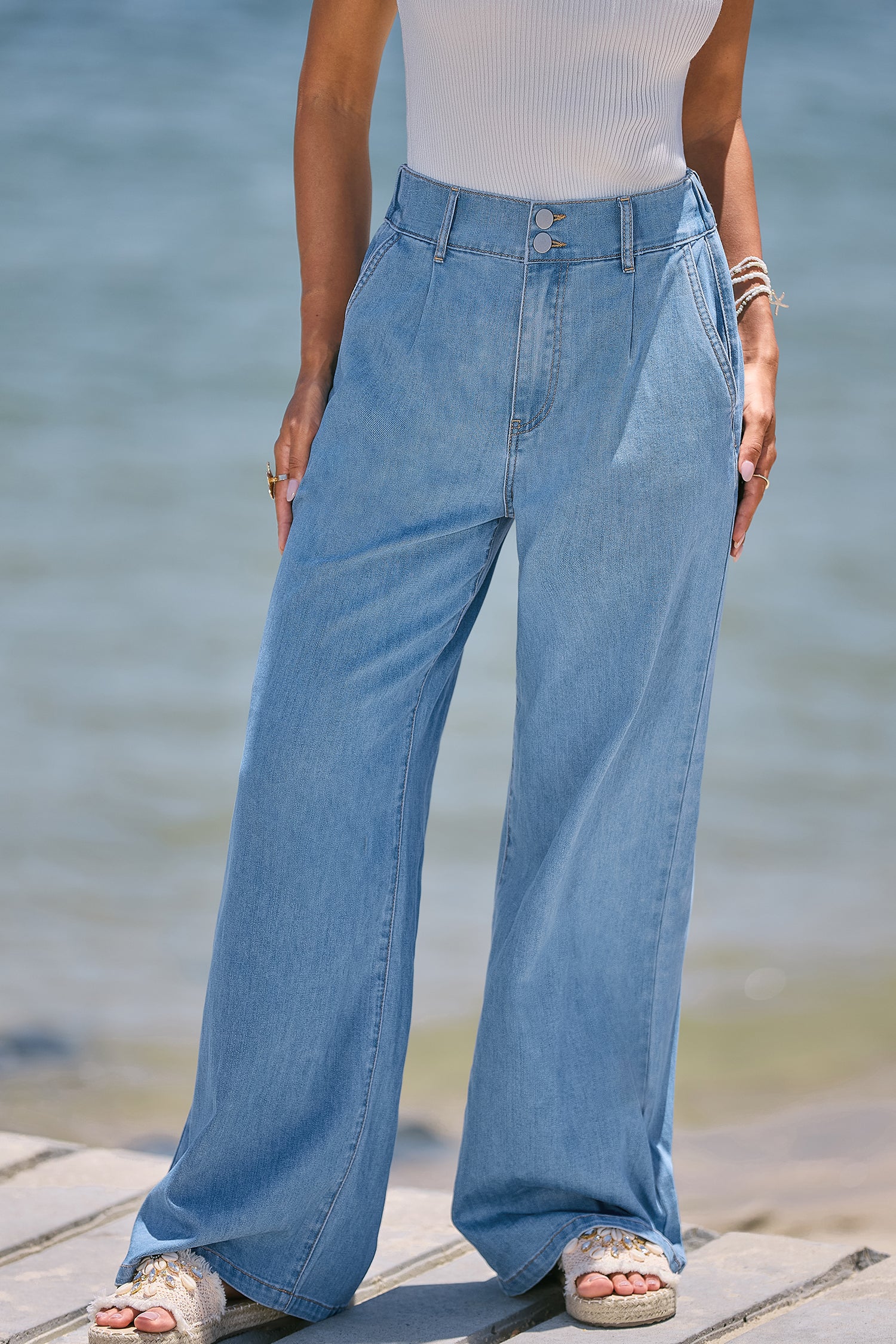 Blaue Wide-Leg-Jeans