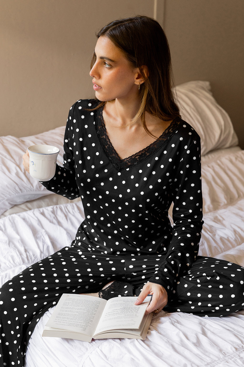 Polka Dot Pyjama-Set mit Spitze