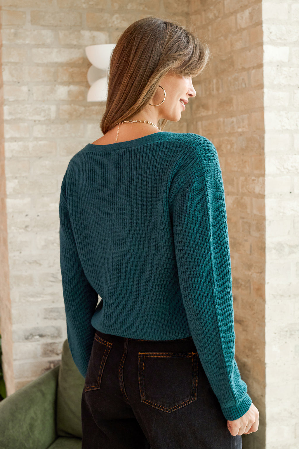 Aquamarine V-Ausschnitt Strickjacke mit Taschen