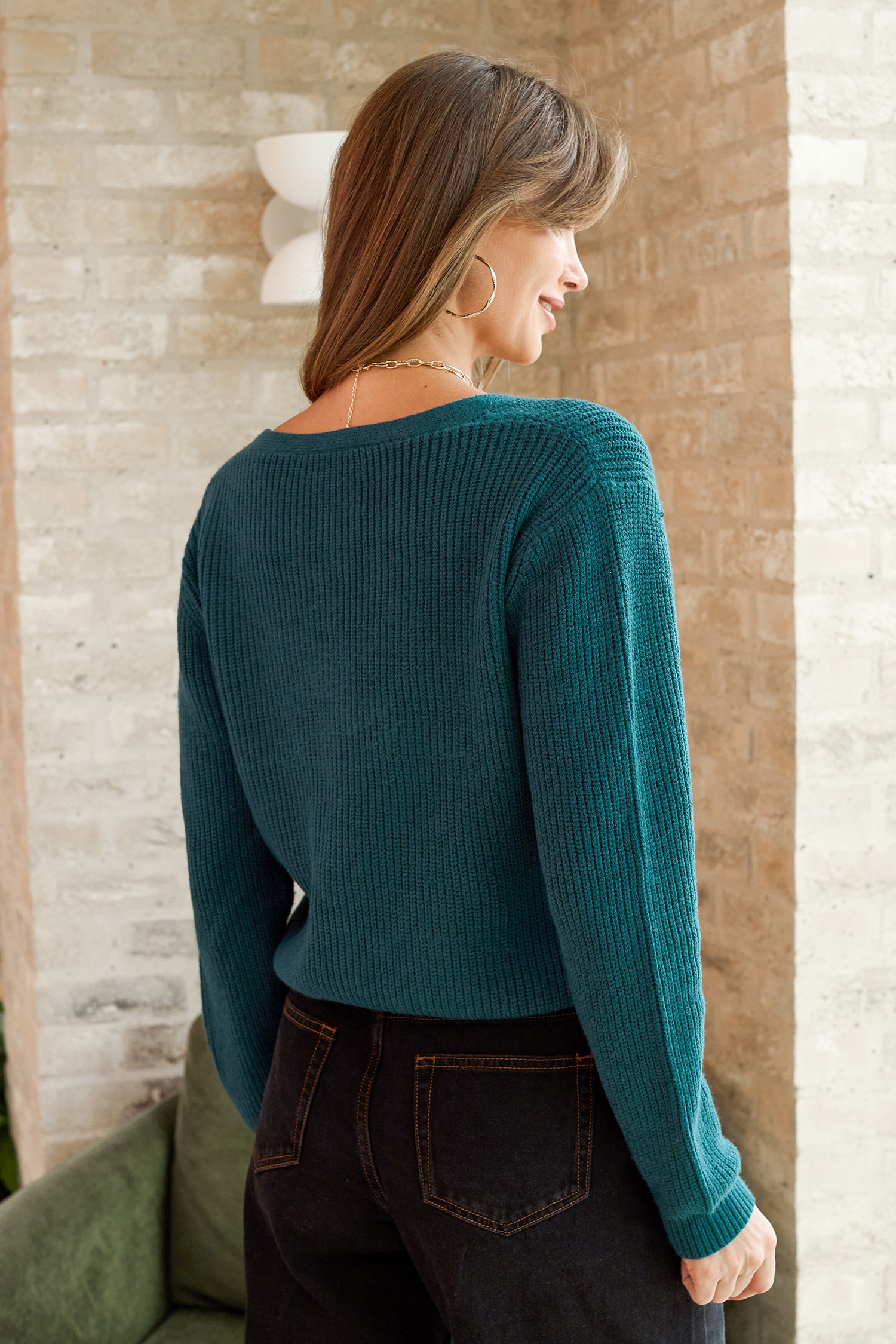 Aquamarine V-Ausschnitt Strickjacke mit Taschen