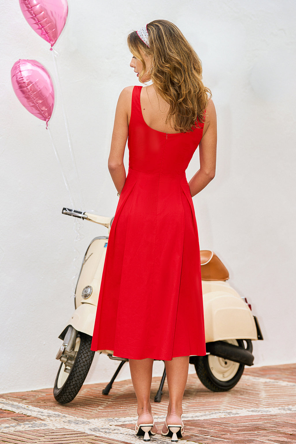 Rotes Festliches Eckiger Ausschnitt Midikleid