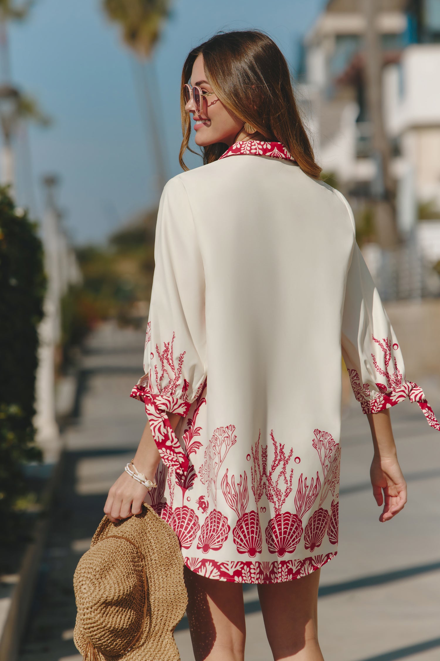 Tropisches Halbarm Mini-Blusenkleid