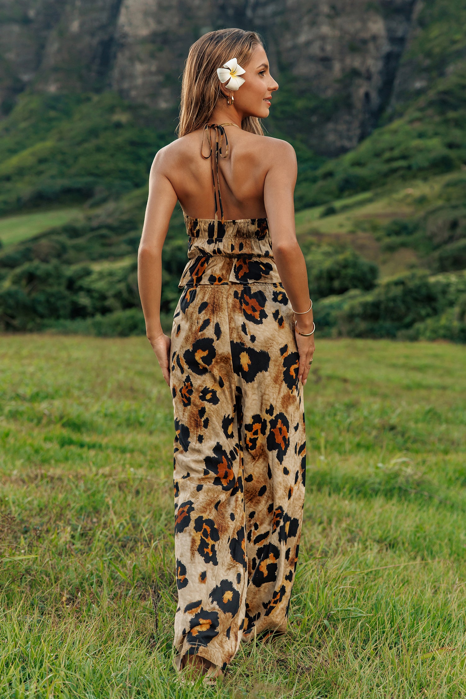 Braune Wide-Leg-Stoffhose mit Tunnelzug