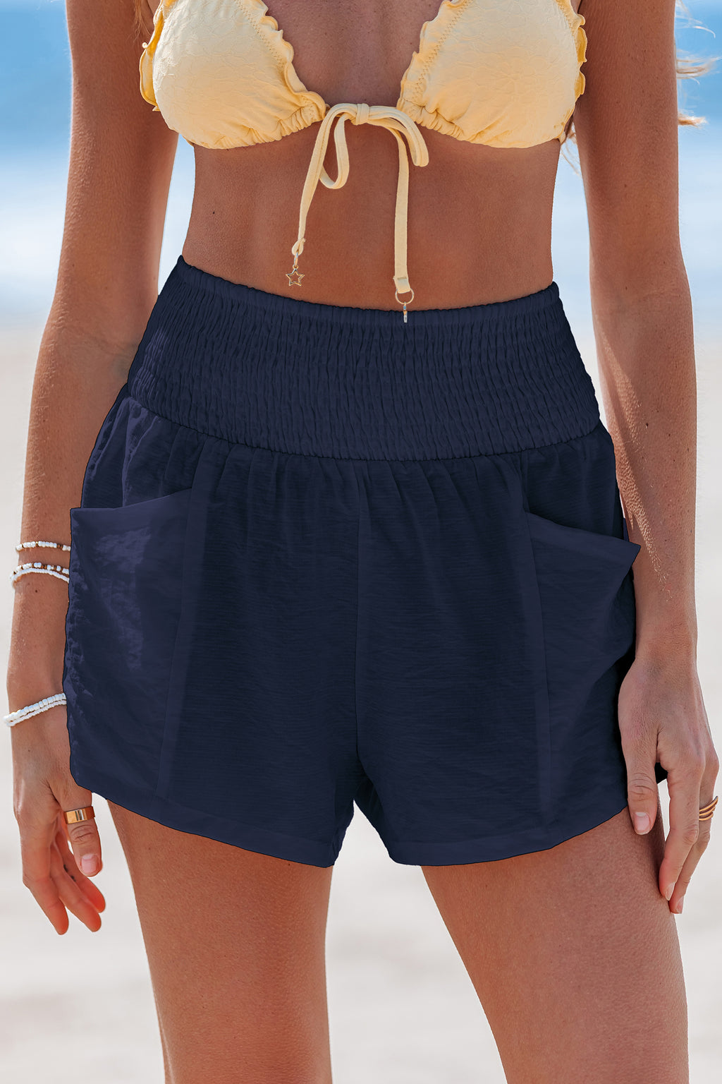Marineblaue Elastischer Bund Strandshorts