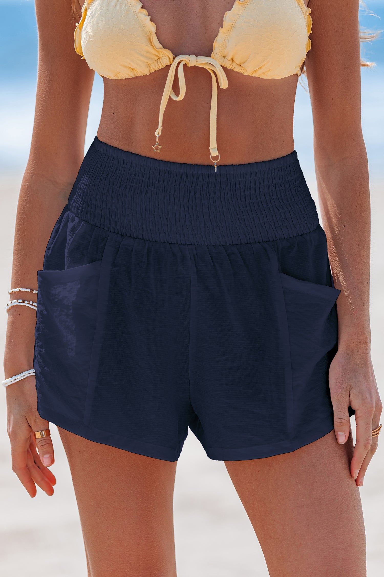 Marineblaue Elastischer Bund Strandshorts