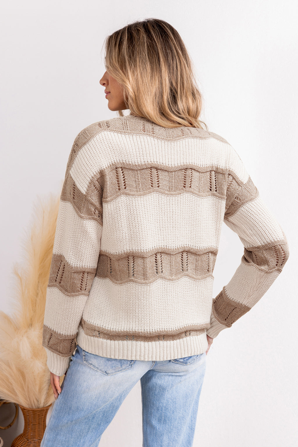 Gestreifter Rundhals Lange Ärmel Pullover