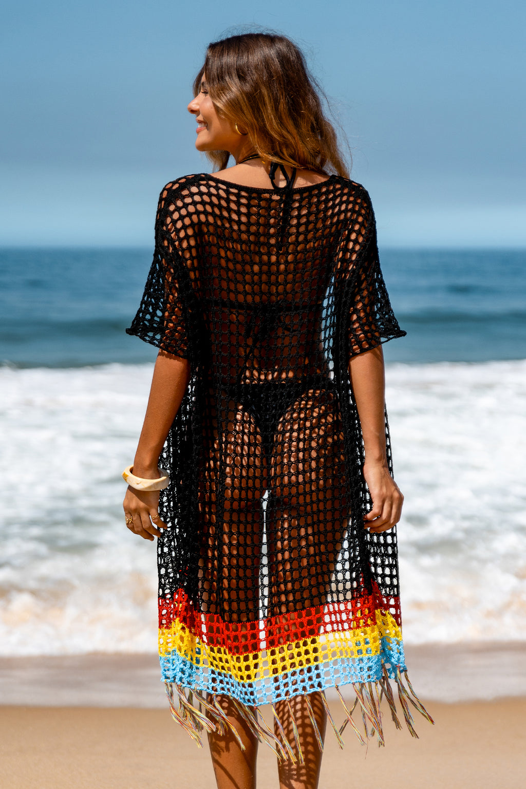 Farbblock Tropischer Strandkimono