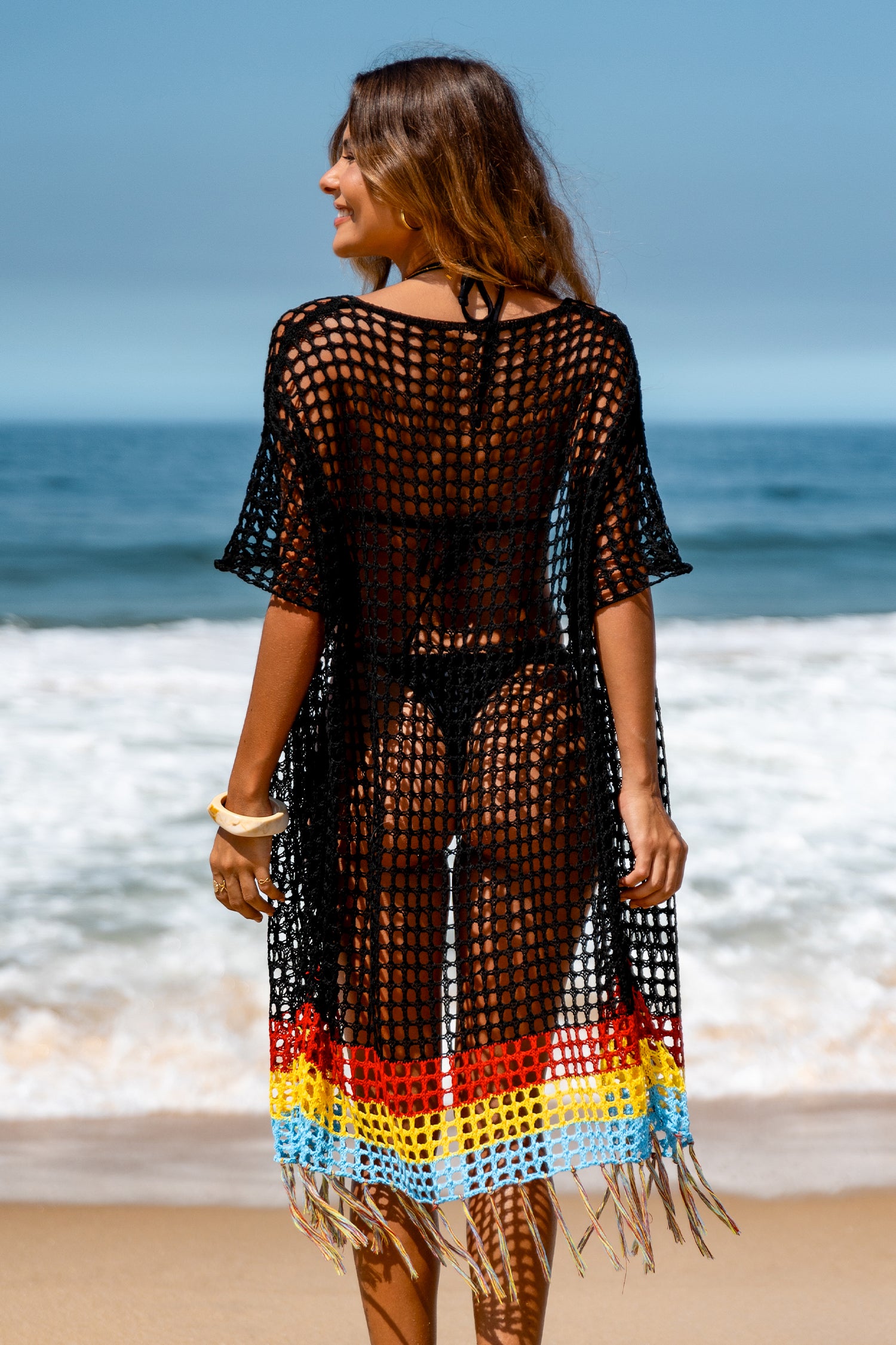 Farbblock Tropischer Strandkimono