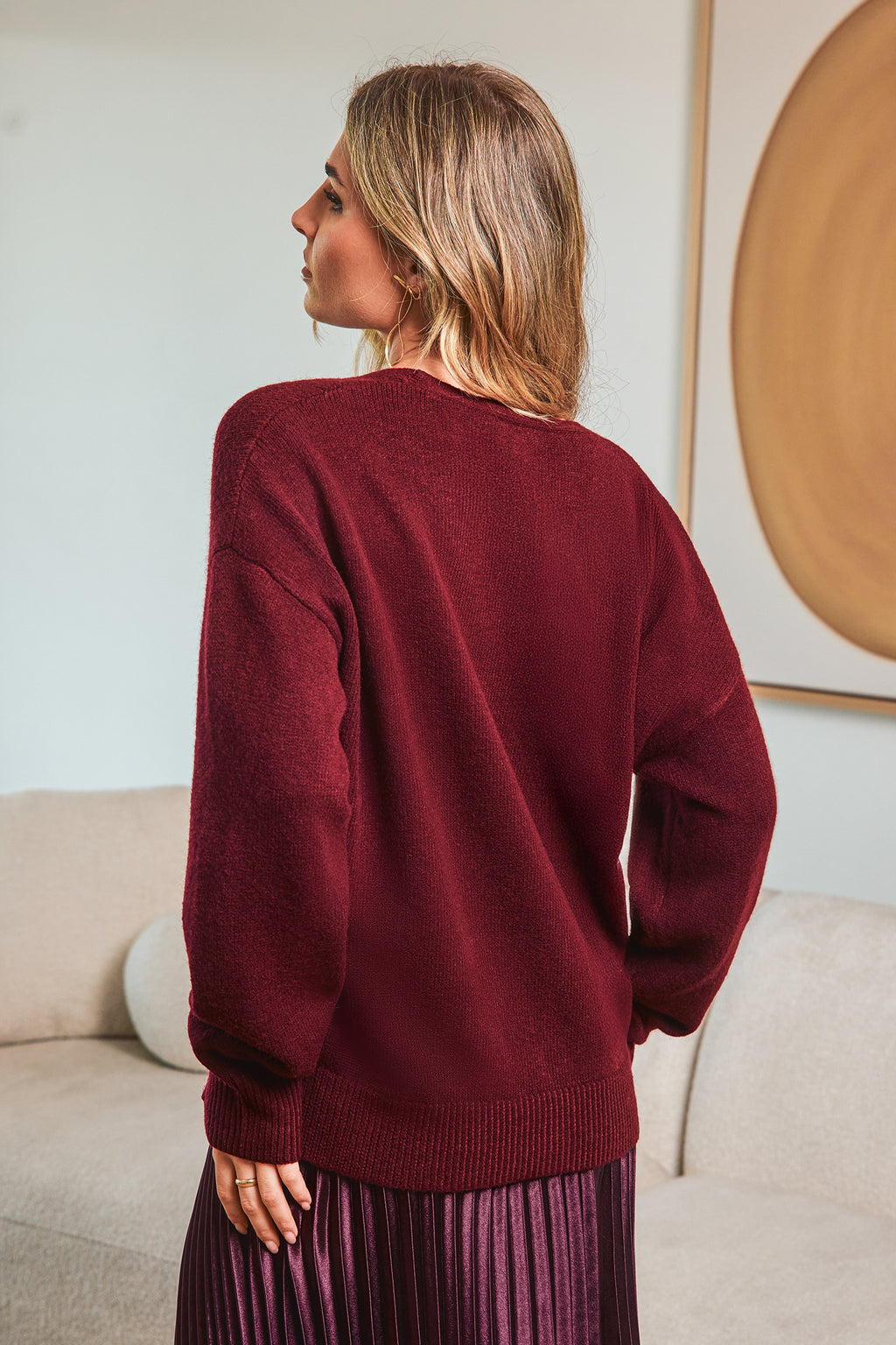 Rote V-Ausschnitt Strickjacke mit Knopfleiste