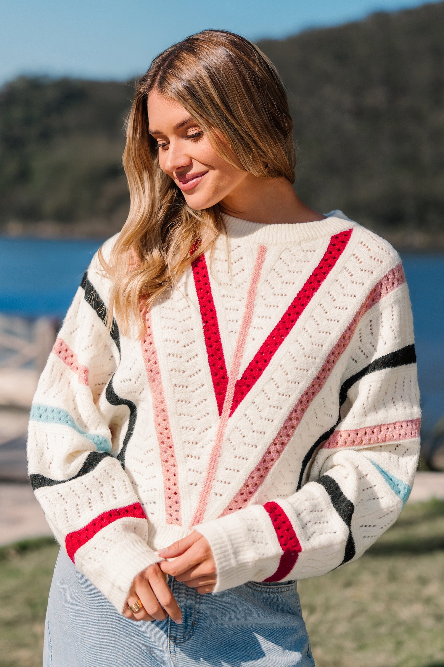 Colorblock Rundhals Pullover