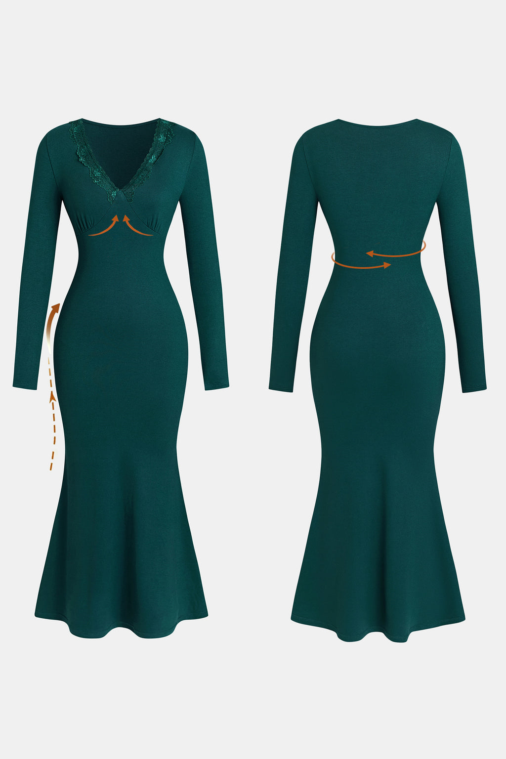 Grünes V-Ausschnitt Strick-Maxikleid mit Spitzendetail
