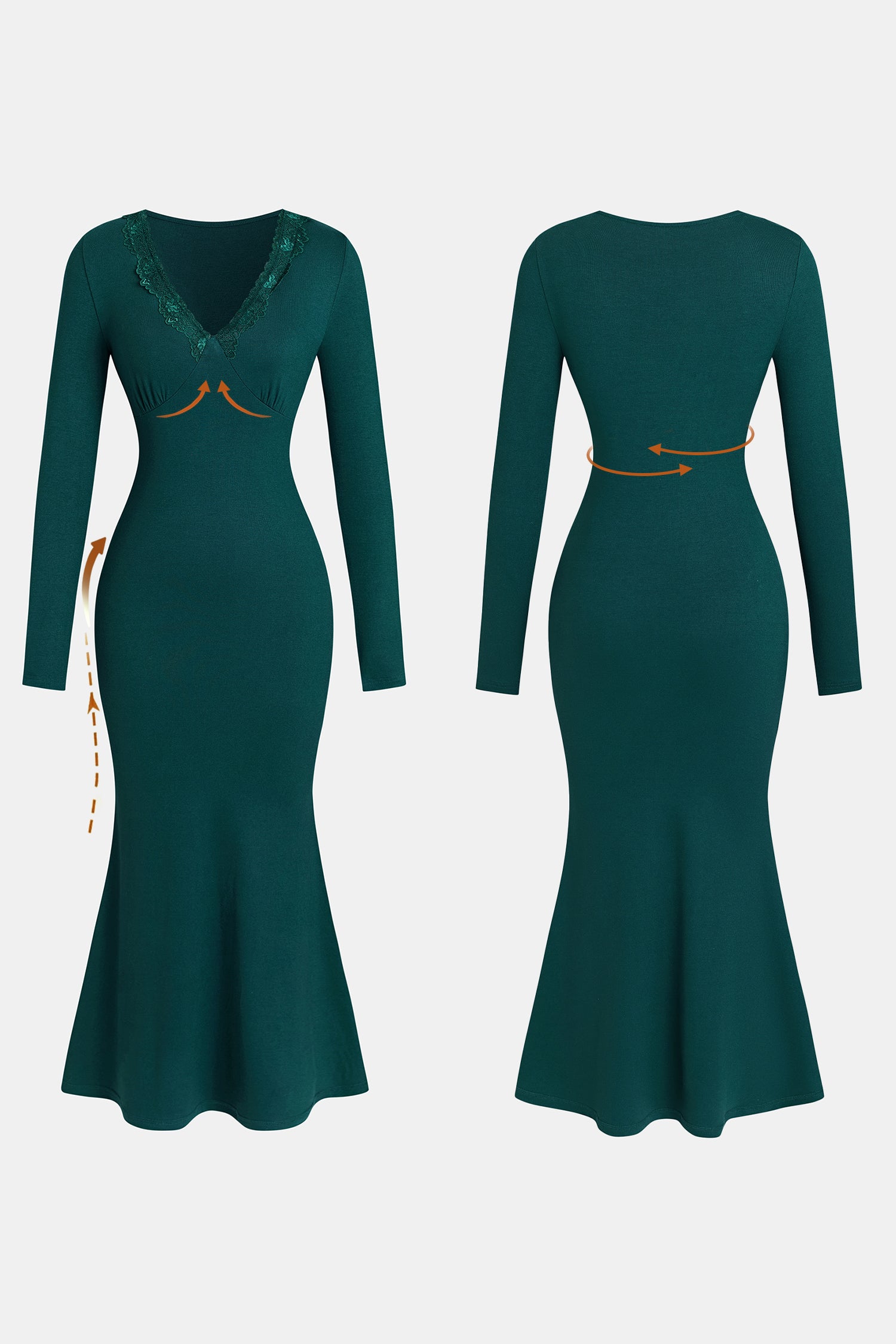 Grünes V-Ausschnitt Strick-Maxikleid mit Spitzendetail