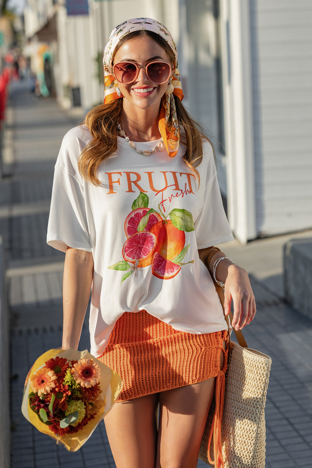 Weißes Lockeres Kurzarm T-Shirt mit Grafikprint