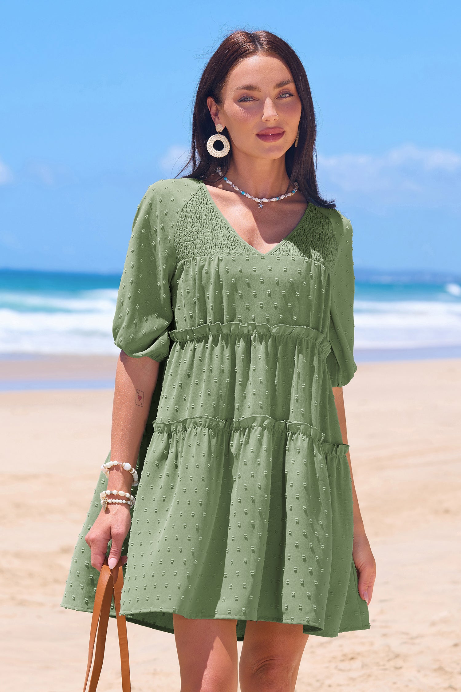 V-Ausschnitt Minikleid mit gerüschten Saum