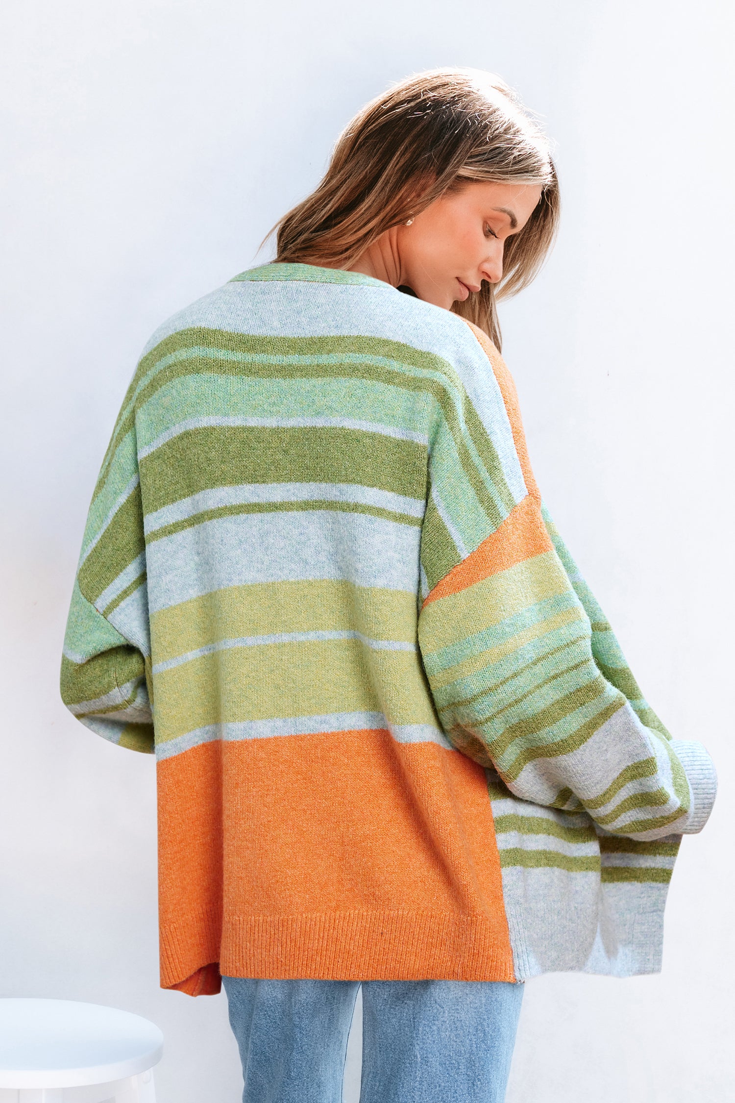 Gestreifte Lange Ärmel Strickjacke