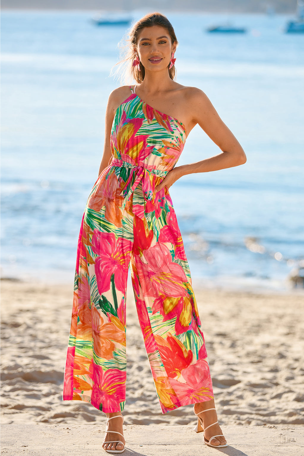 Ärmelloser Tropischer Asymmetrischer Jumpsuit