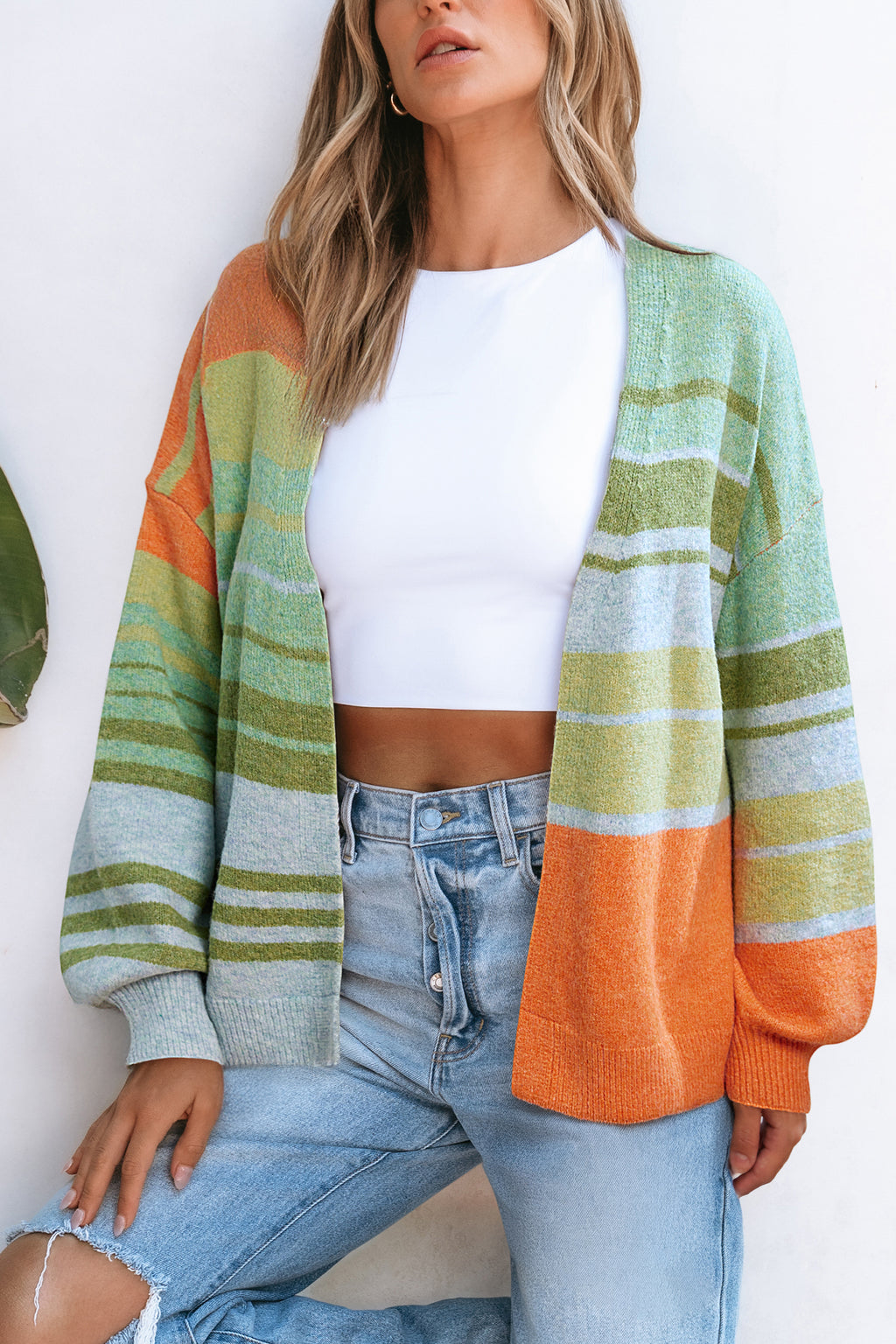 Gestreifte Lange Ärmel Strickjacke