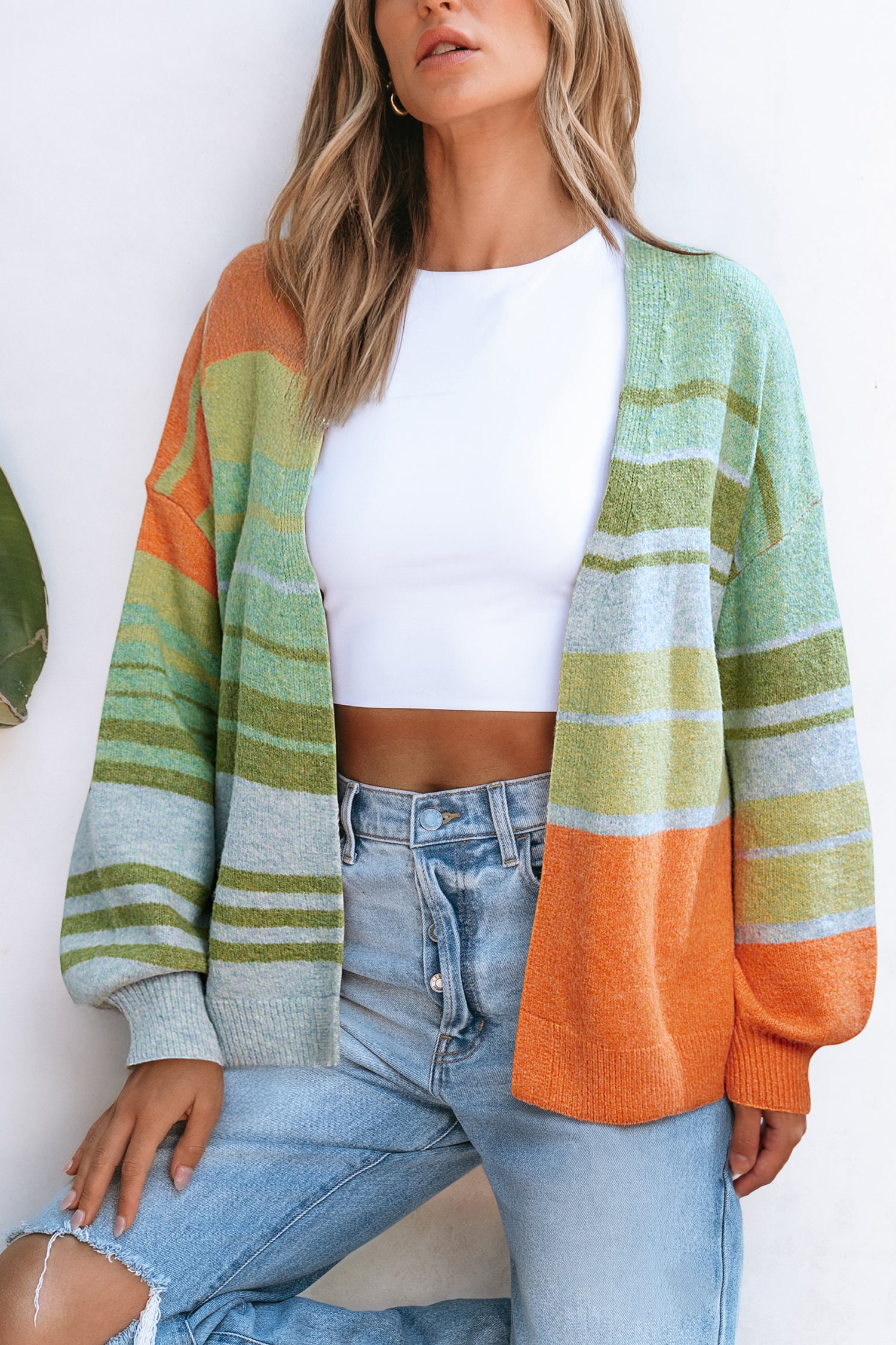 Gestreifte Lange Ärmel Strickjacke