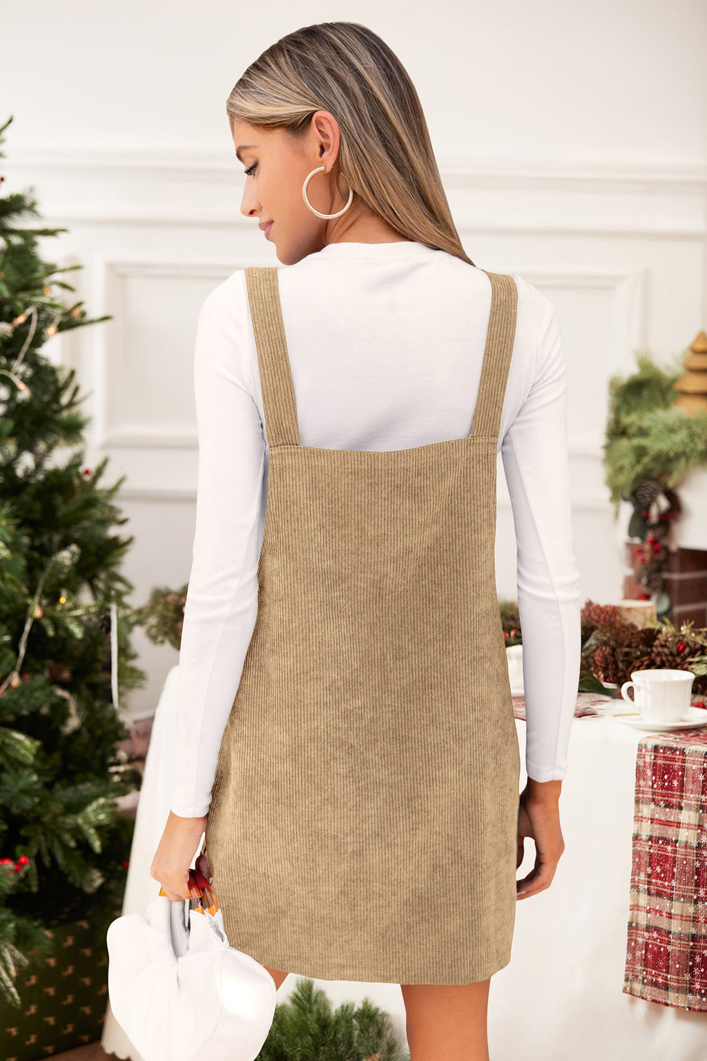 Beiges Ärmelloses Quadratischer Ausschnitt Minikleid