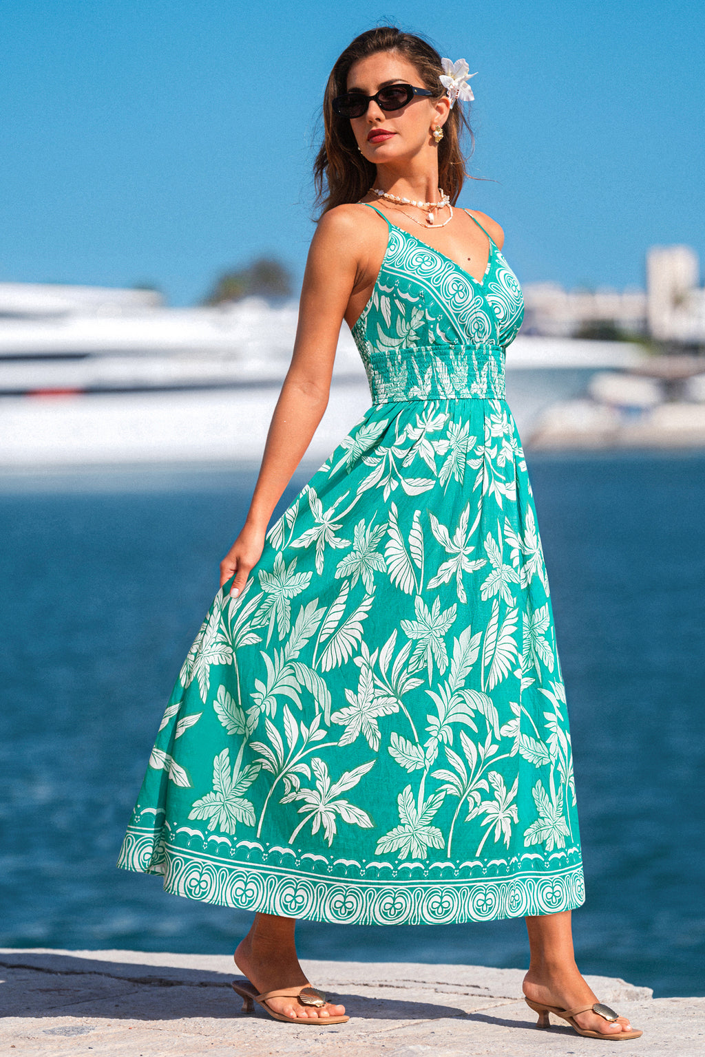 Tropisches Maxi-Strandkleid in Wickel-Optik