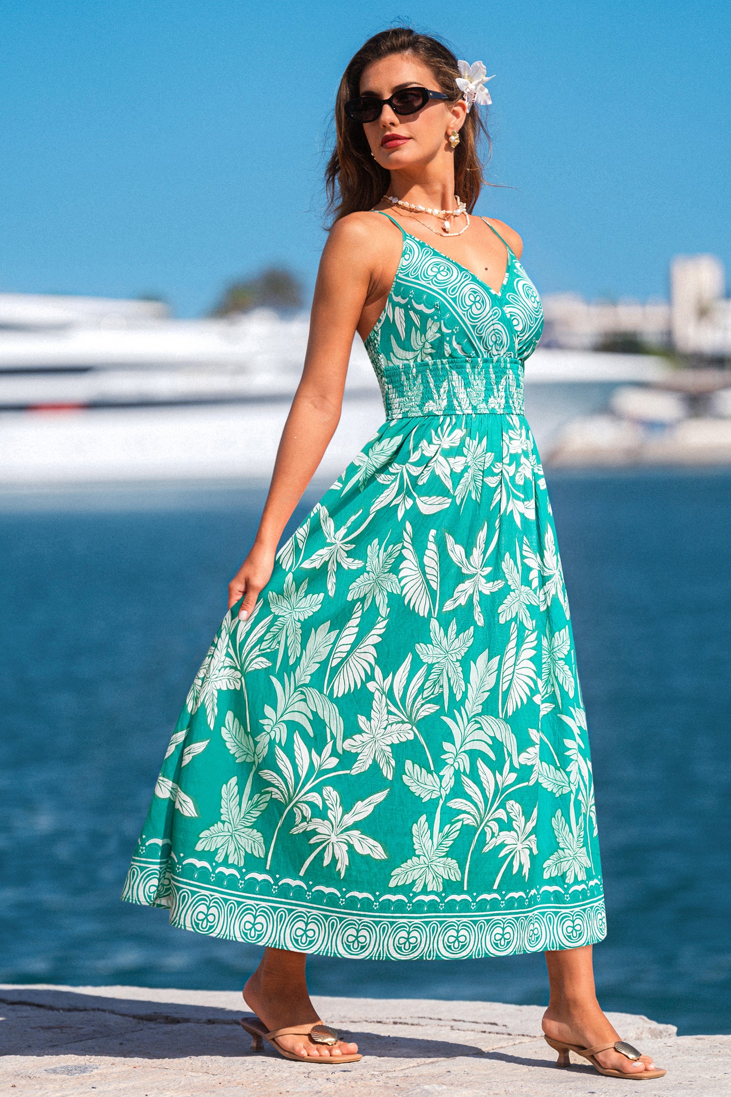 Tropisches Maxi-Strandkleid in Wickel-Optik