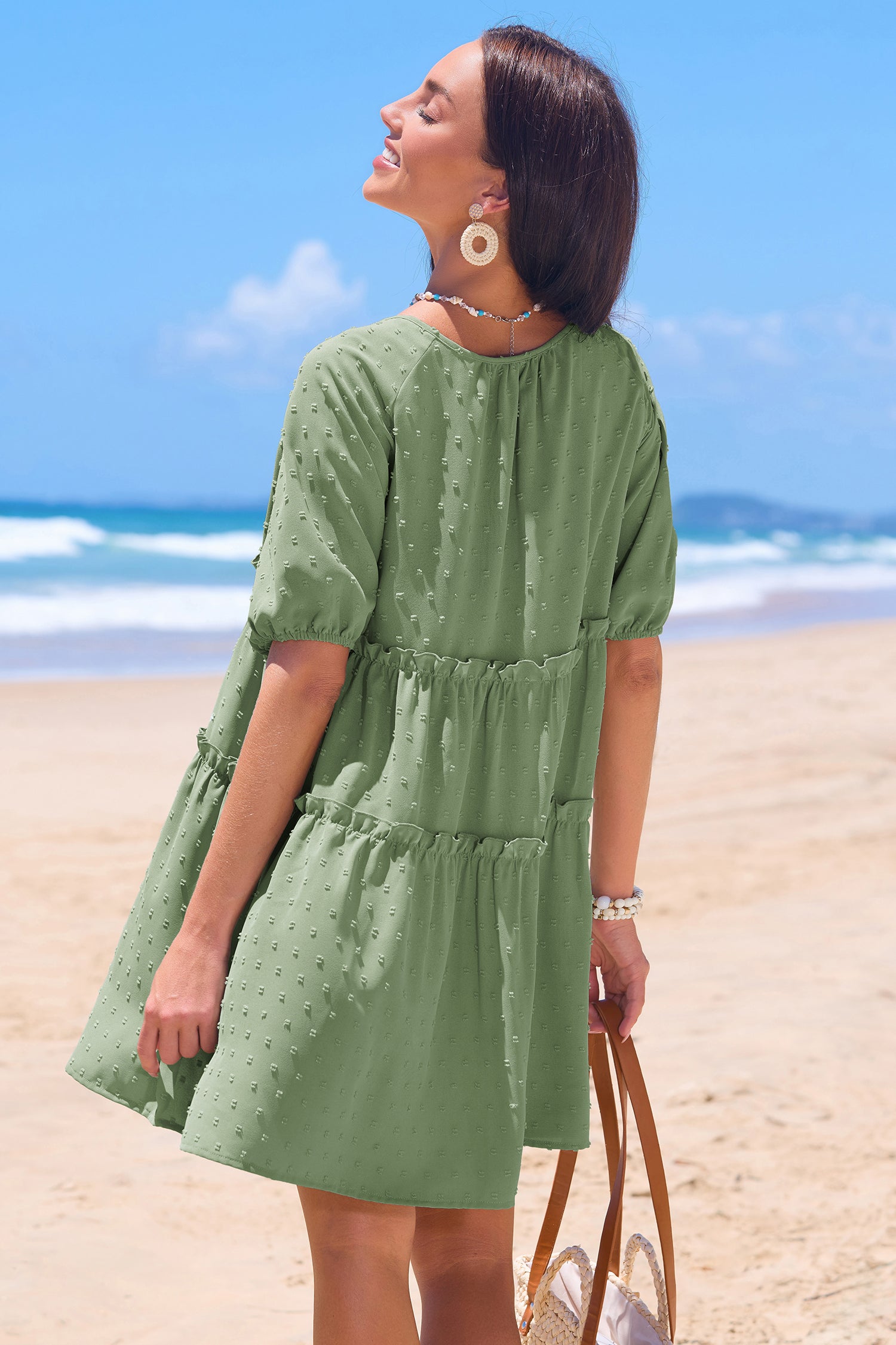 V-Ausschnitt Minikleid mit gerüschten Saum