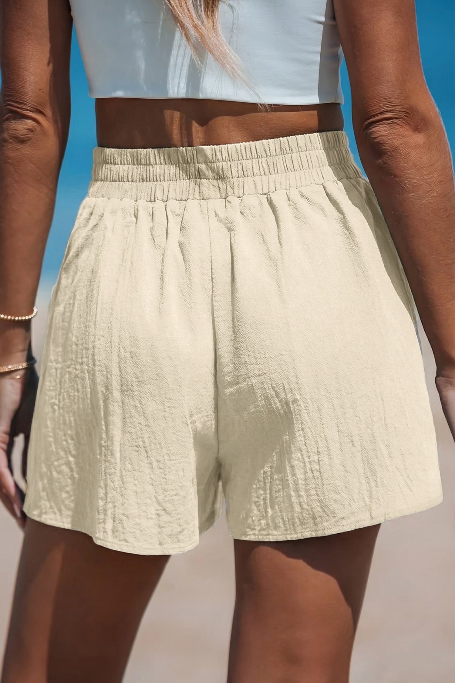 Cremefarbene Elastischer Bund Shorts aus Baumwolle