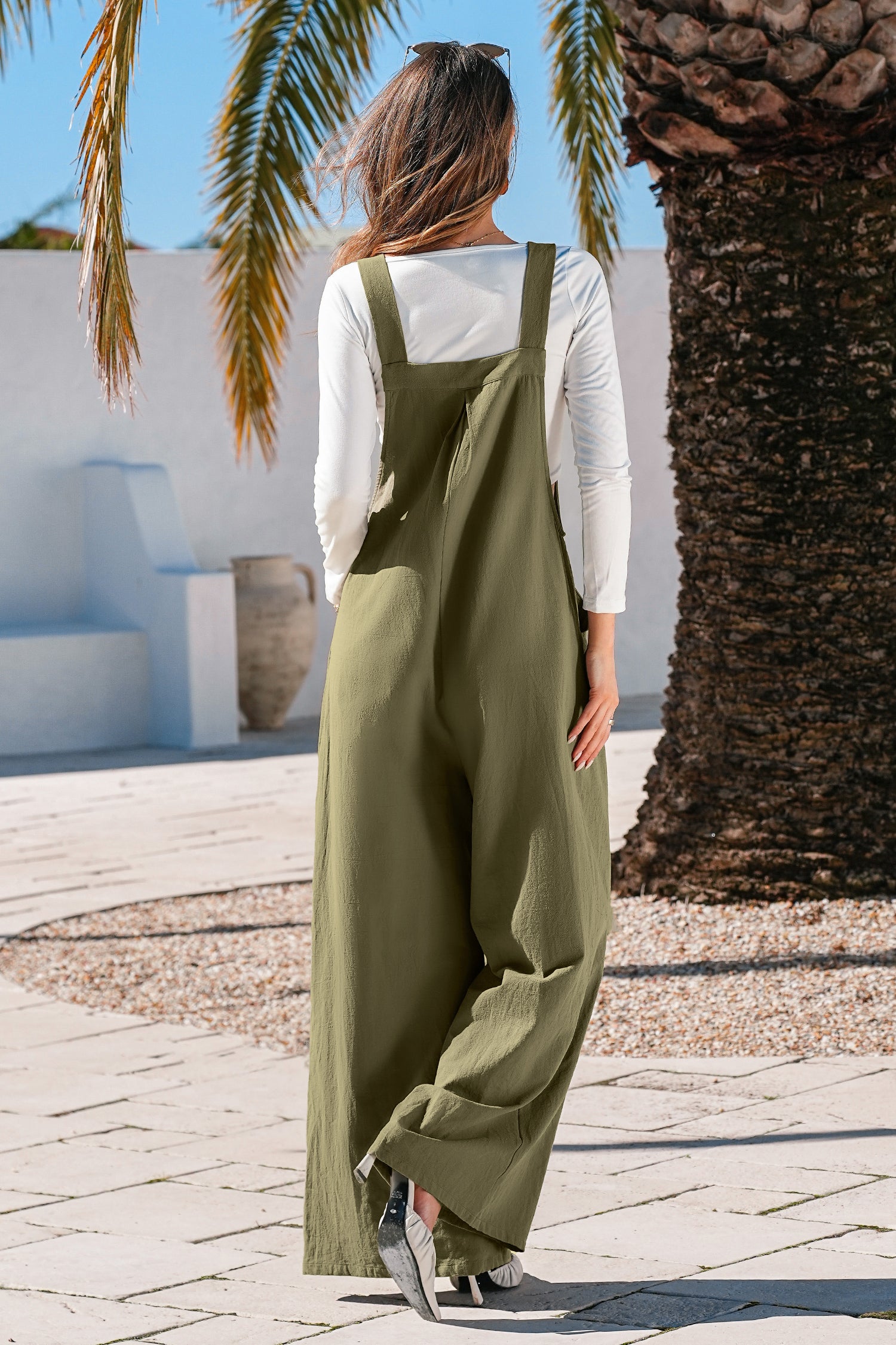 Grüner Ärmelloser Quadratischer Ausschnitt Jumpsuit