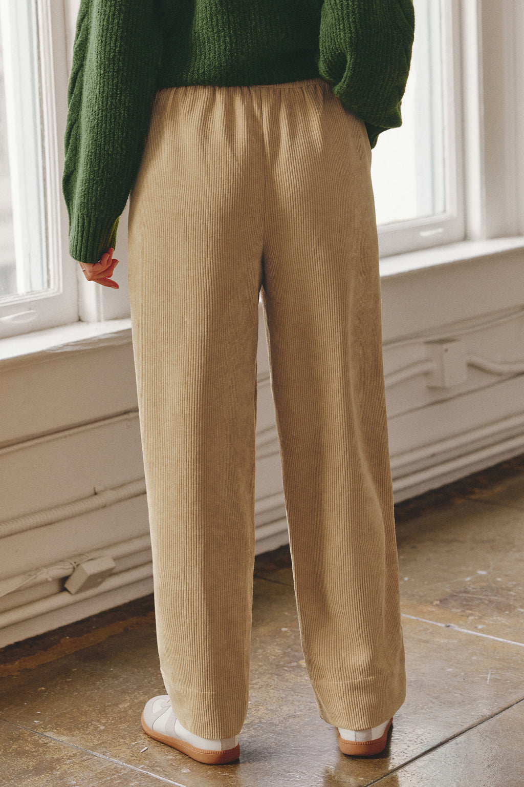 Khaki Elastische Taille Hose